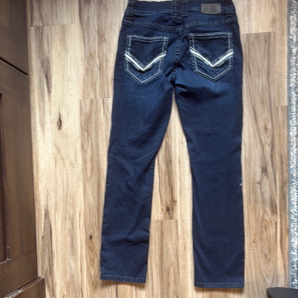 Buckle Blue Straight Leg Jeans with Chevron Stitching